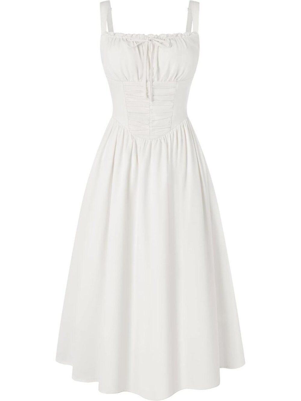 〽️Women Ivory White Square Neckline Cold Shoulder Sleeve Corset Midi Party Dress